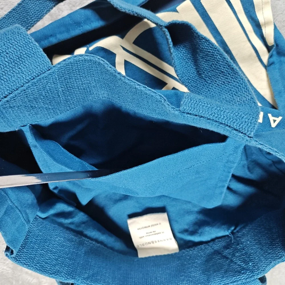 Barnes Noble Tote Bag Medium Blue Organic Cotton Book Print Library Fair Trade